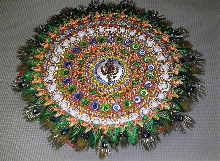 A circular object made of beads and glass beads
