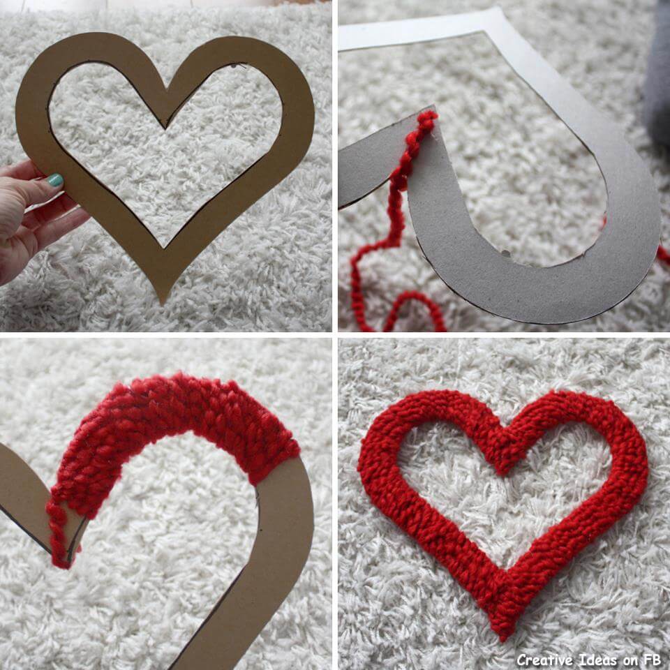 A collage of photos showing how to make a crocheted heart
