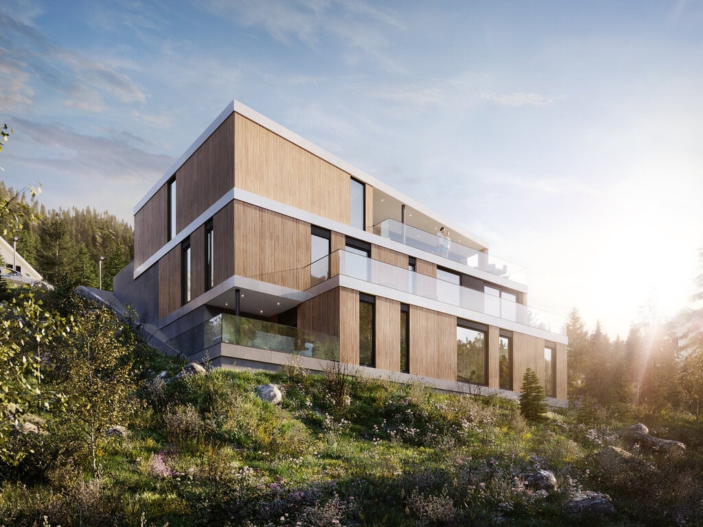 A house on a hill with a lot of windows
