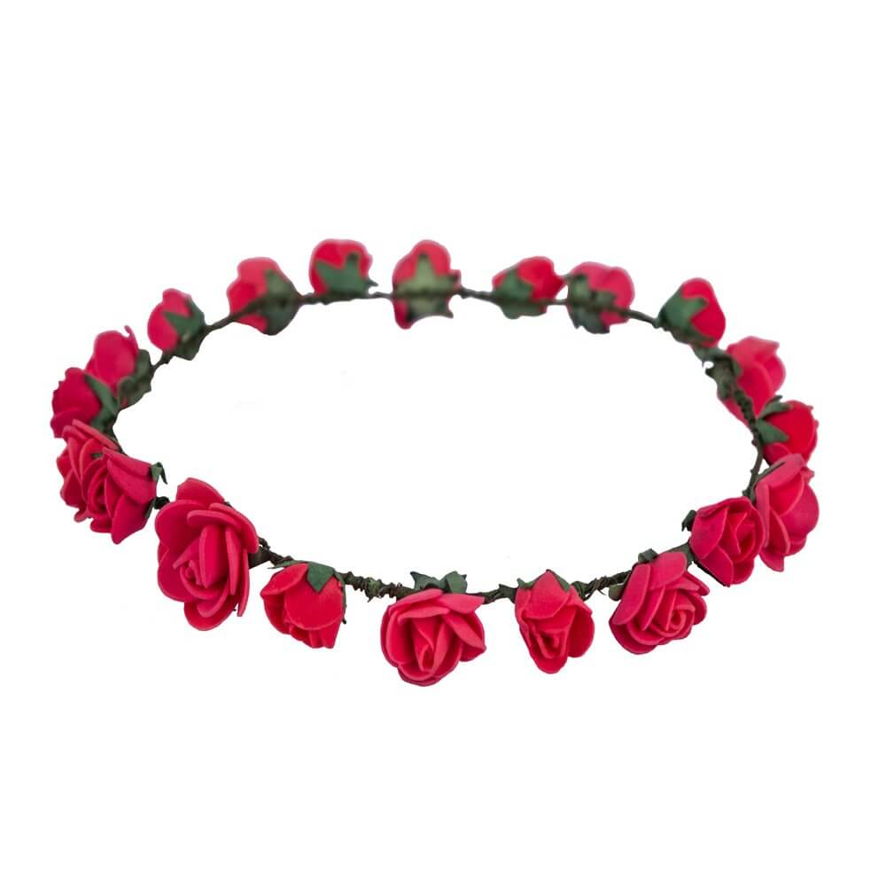 A headband with red roses on a white background
