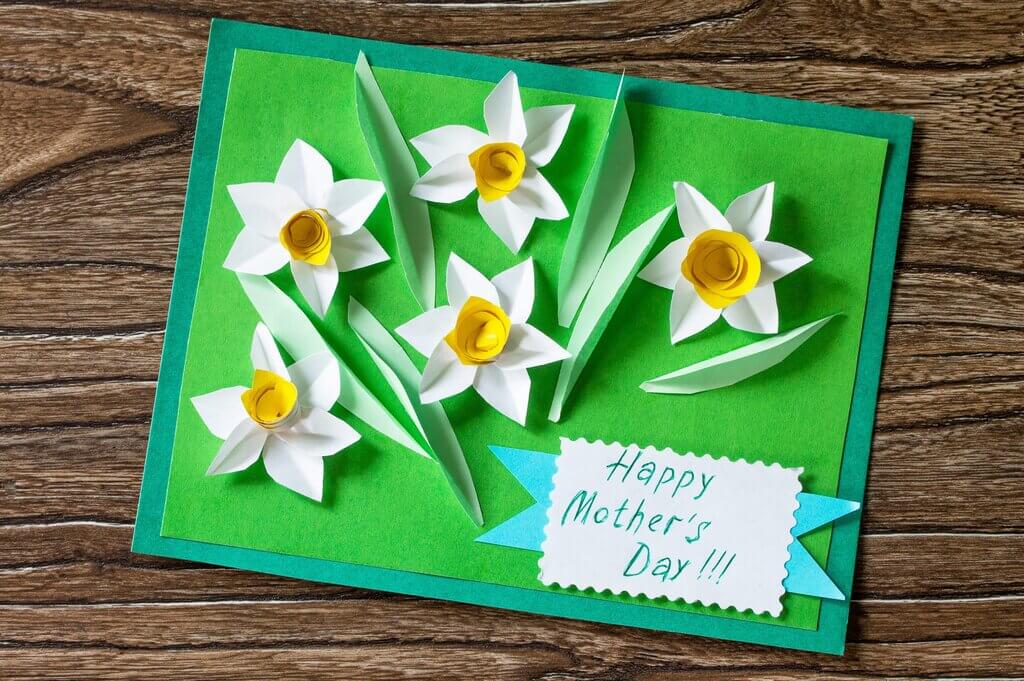 A mother's day card with paper flowers
