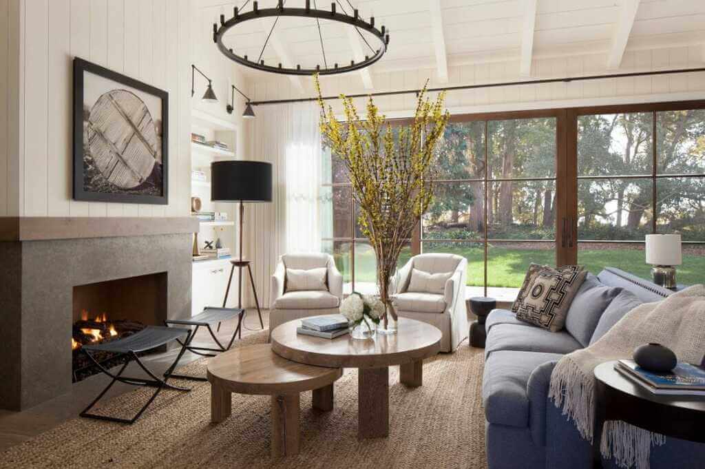 Farmhouse Living Room Design and Decor Idea with garden