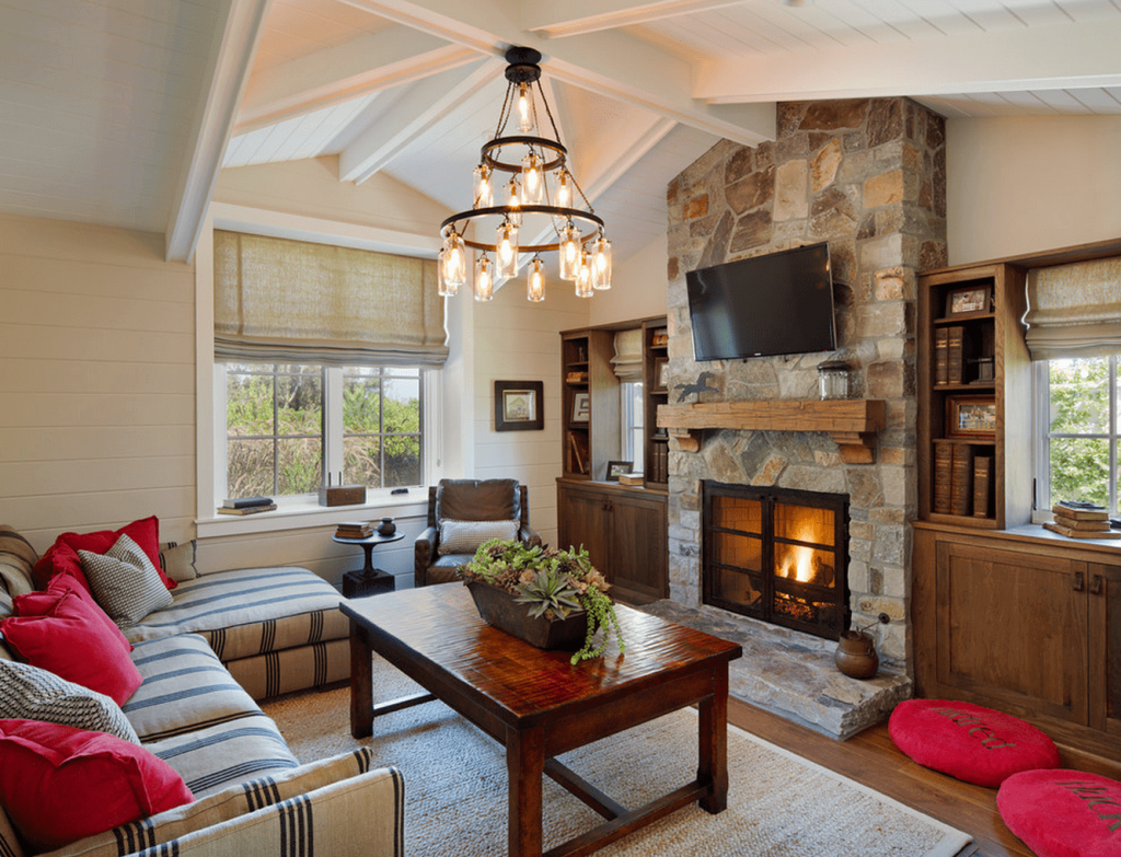 Farmhouse Living Room with fireplace
