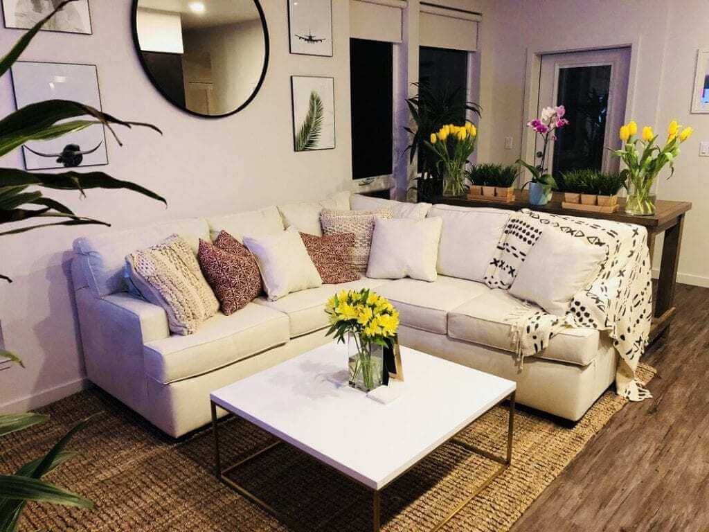 farmhouse living room design with plant