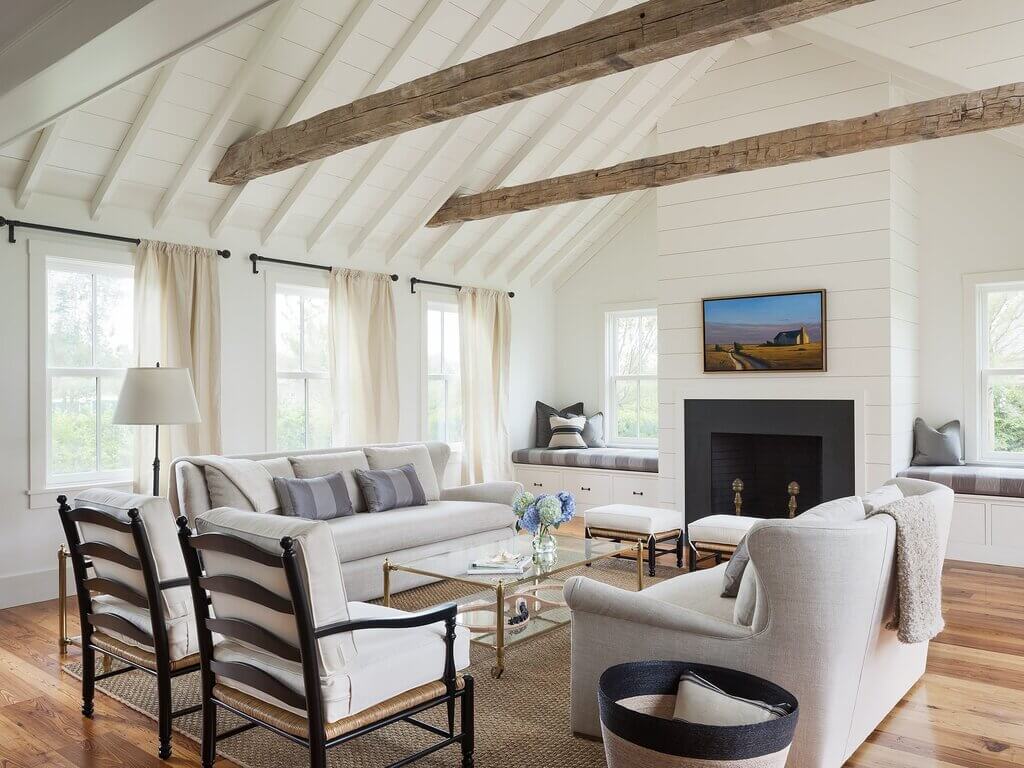 Monochromatic Farmhouse Living Room Design 
