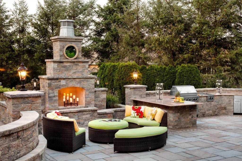 Outdoor Fireplace Attached to The Lawn Kitchen