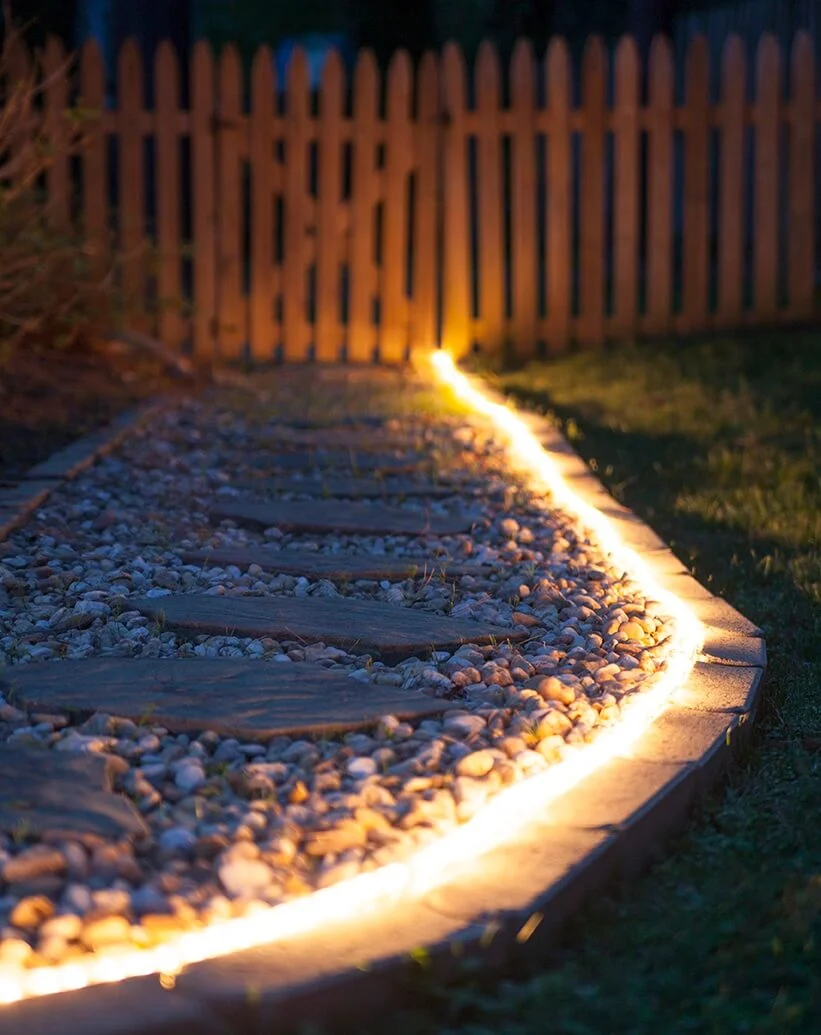 Rope Lighting with Brick or Rock Edging