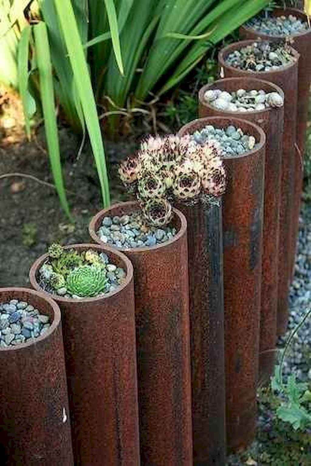 Steel Cylinders with Plants edging ideas