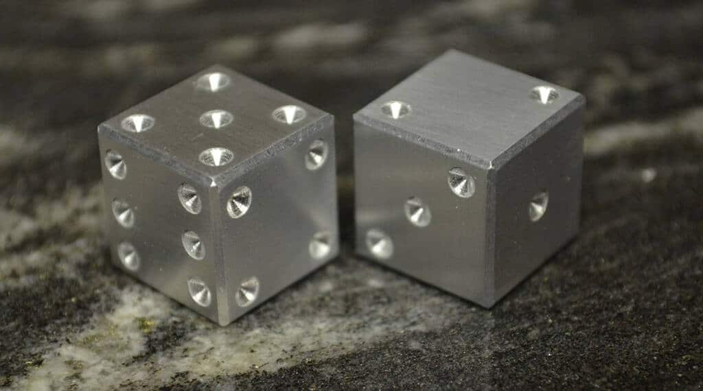 pair of metal dices
