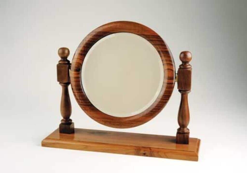 Mirror with wooden stand