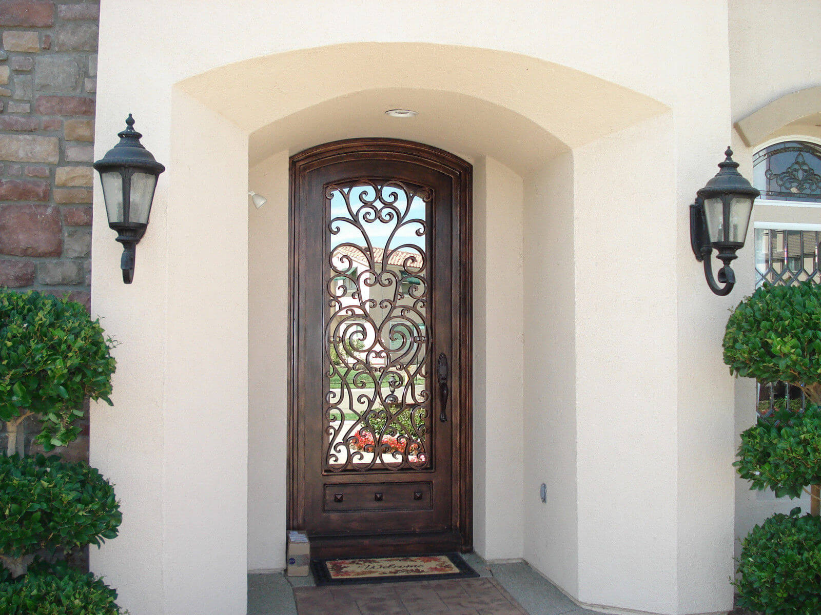 A door that has a glass design on it
