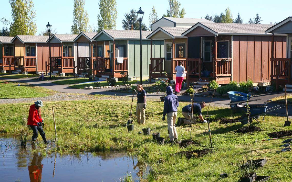 tiny house community people cleaning