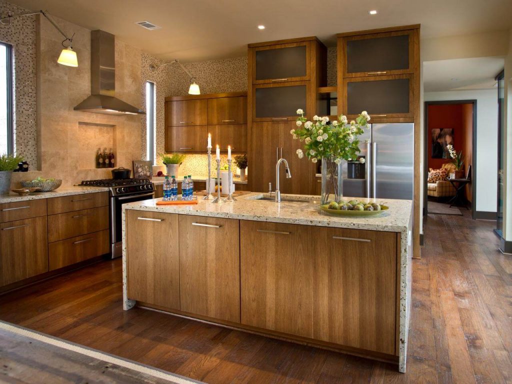 Contemporary cherry wood cabinets