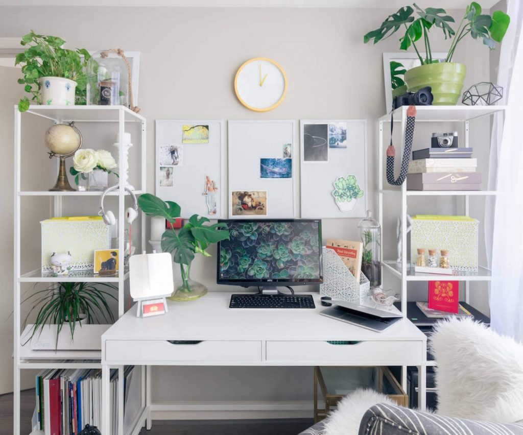 home office layout:  Use the Corner Space