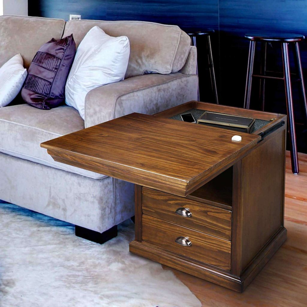 A living room with a couch and a coffee table
