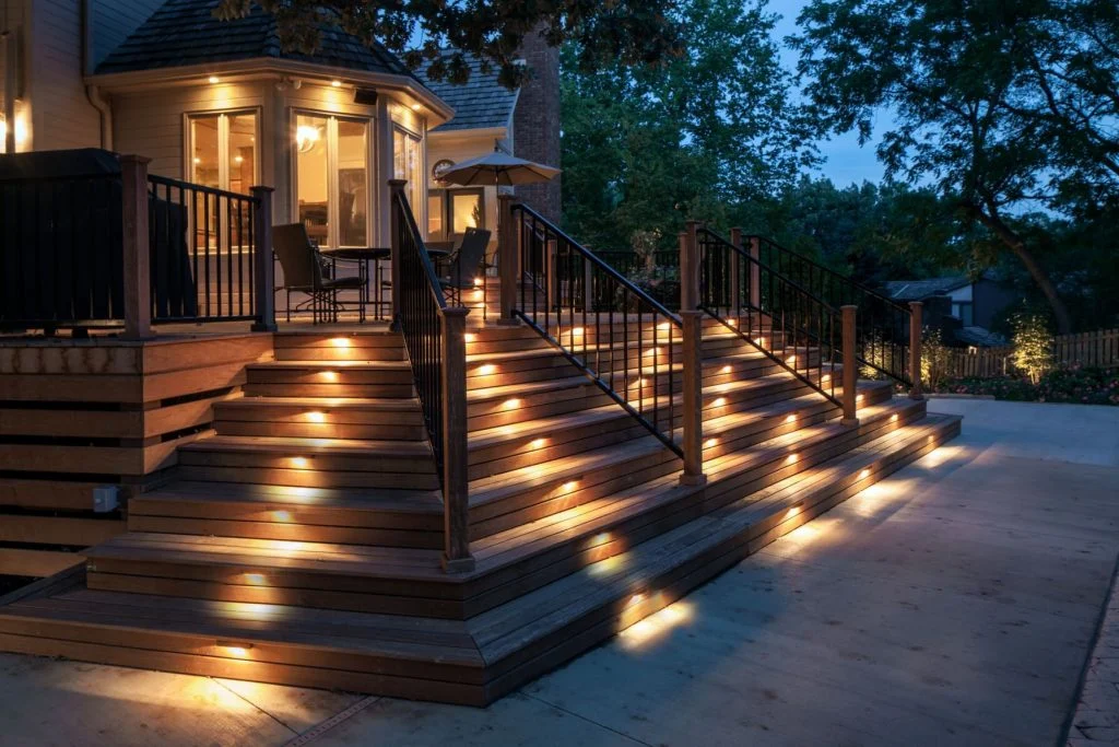 A set of stairs lit up with lights
