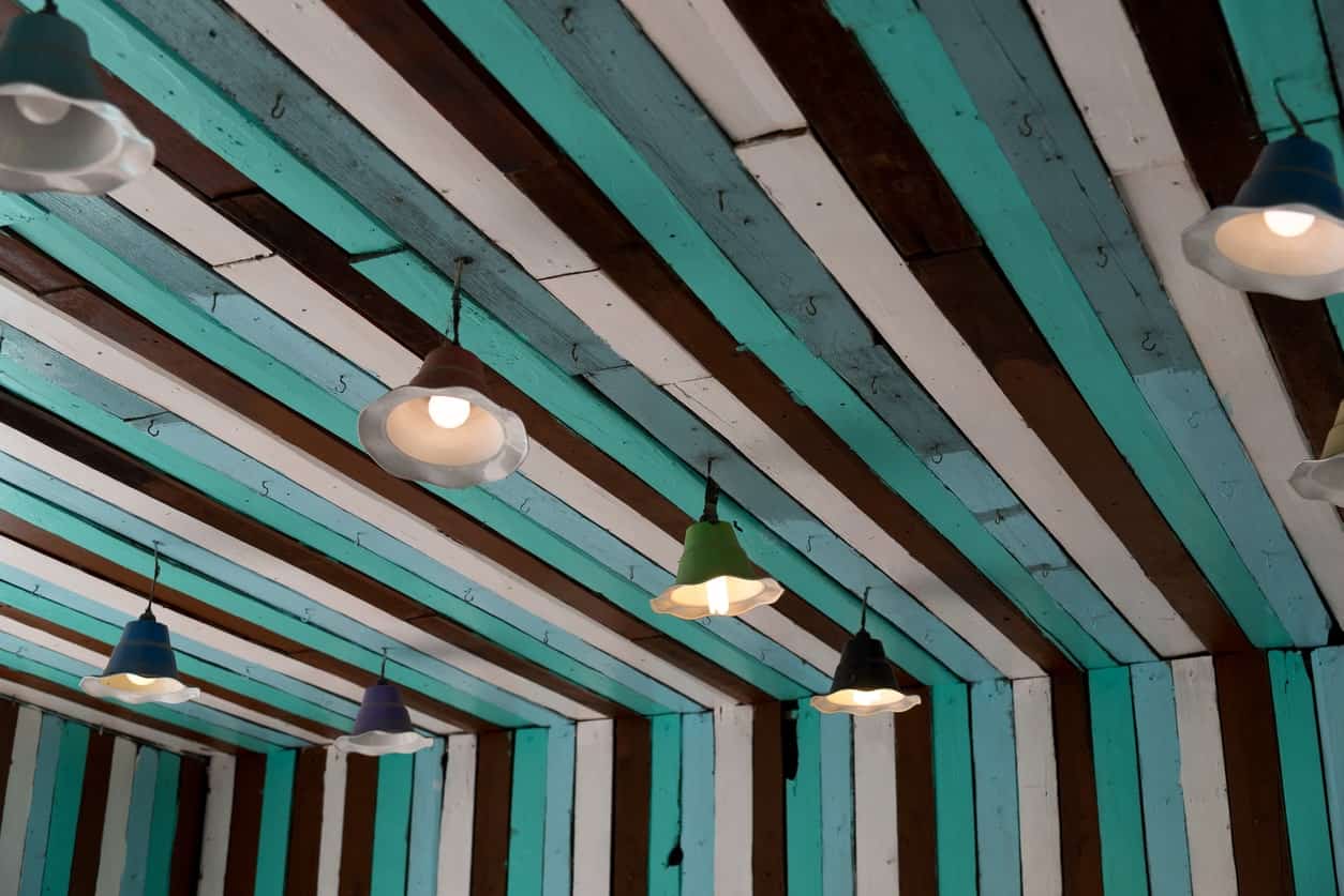 Painted Wooden Plank Ceiling