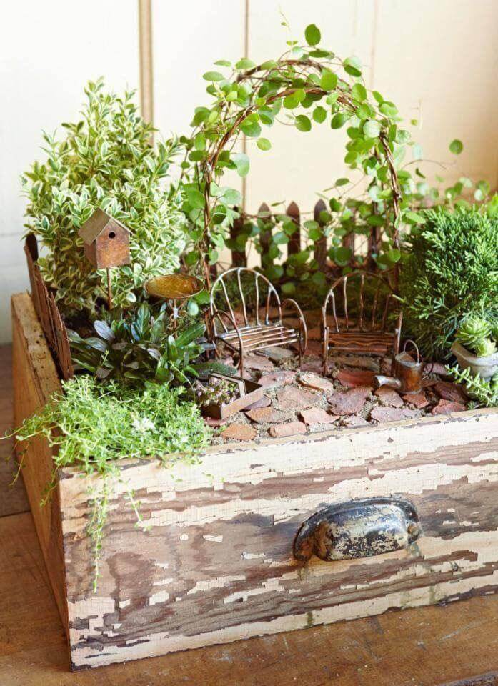DIY Wooden Box Fairy Garden