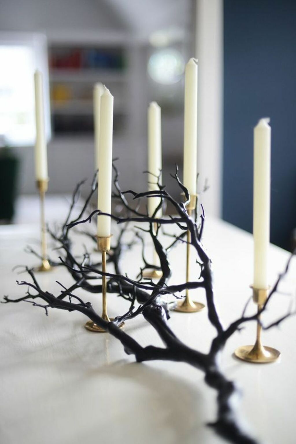 halloween table decoration with DIY Candlestick Branch Display 
