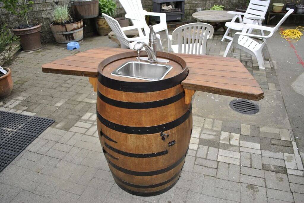 DIY Old Wine Barrel Outdoor Sink