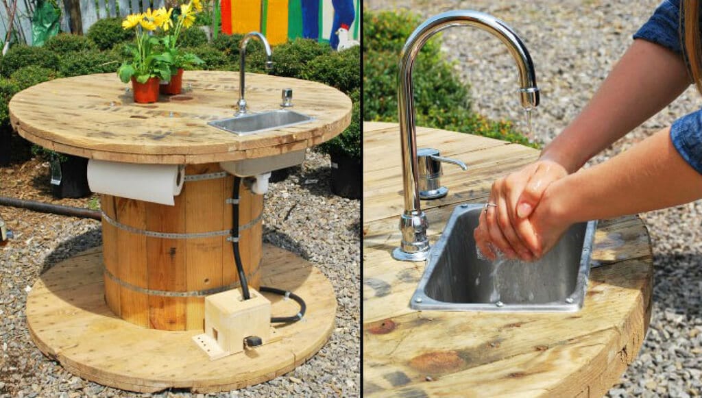 DIY Wooden Cable Spool Outdoor Sink