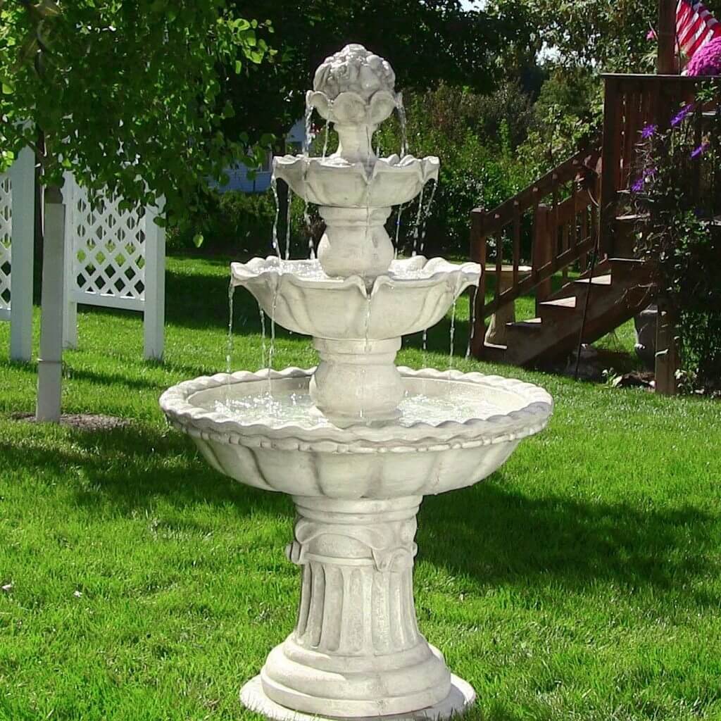  Sunnydaze 4-Tier Outdoor Water Fountain with Fruit Top