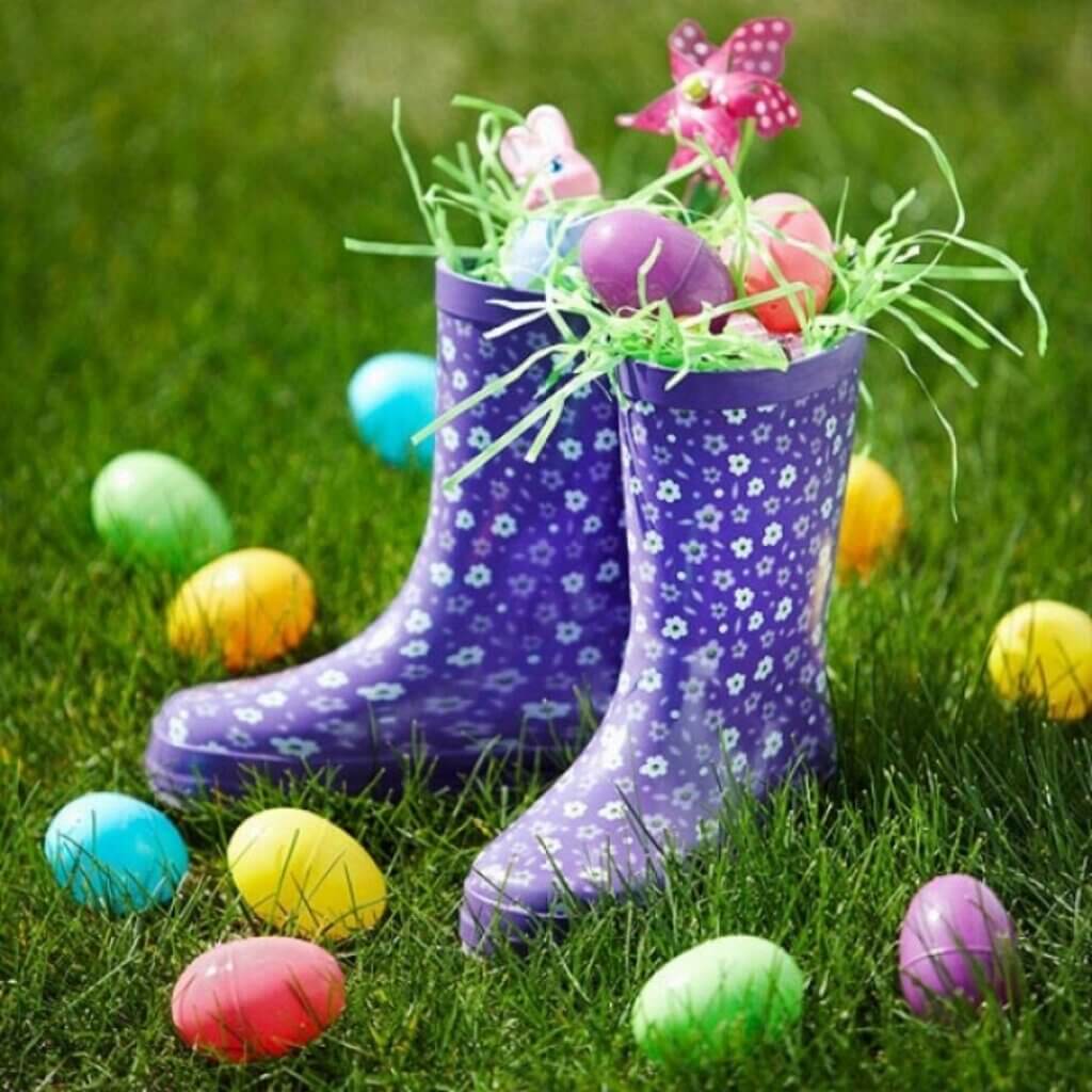 Rain Boots Easter Basket outdoor easter decorations