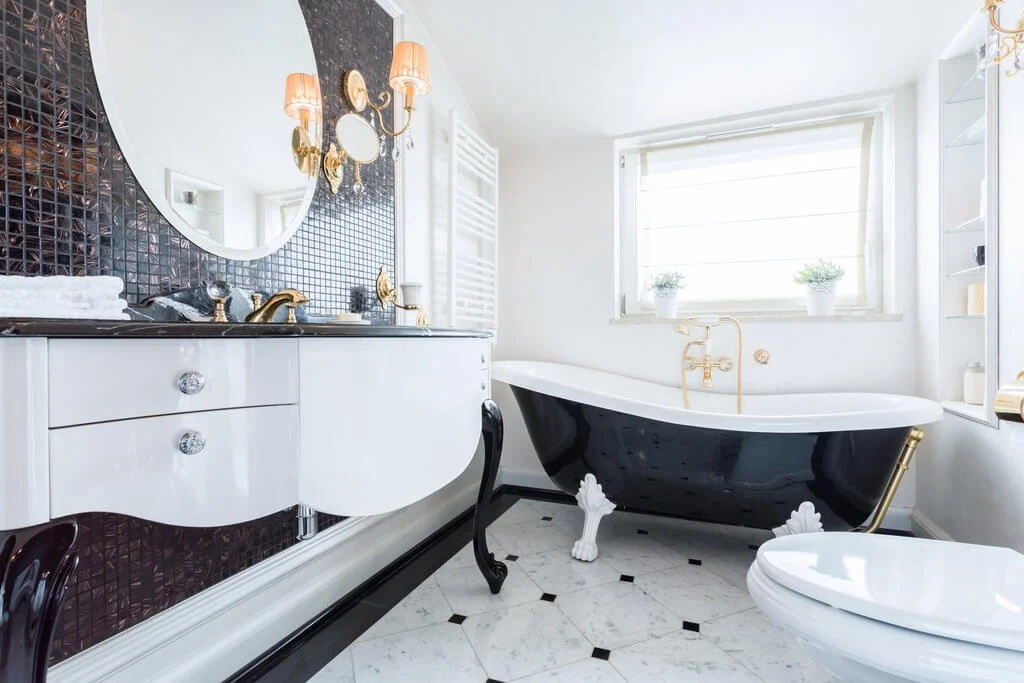 walk-in shower ideas: Traditional Black & White Combo 