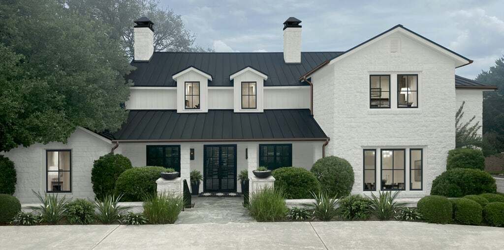 White House Black Trim on Stone House