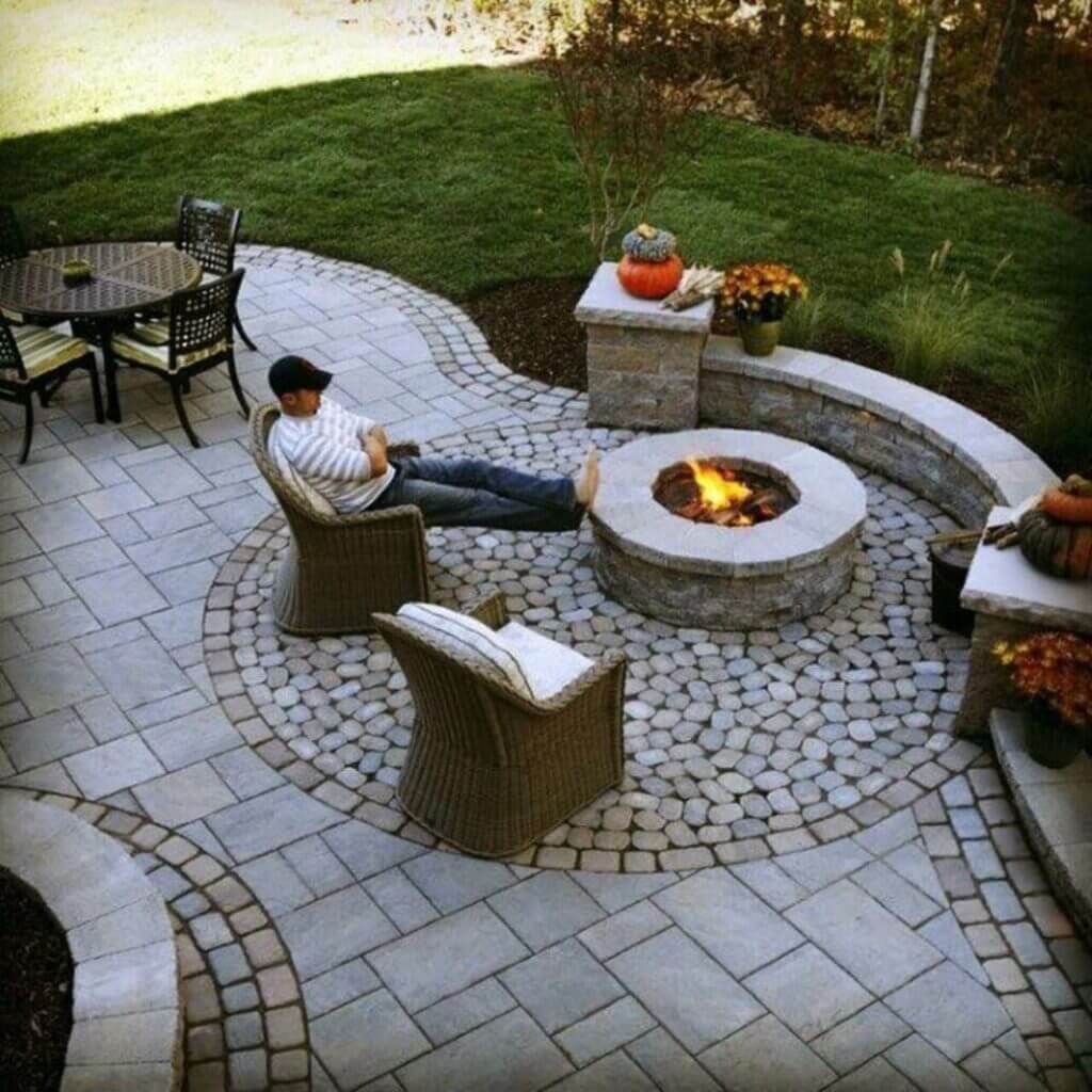 cheap patio paver idea with firepit