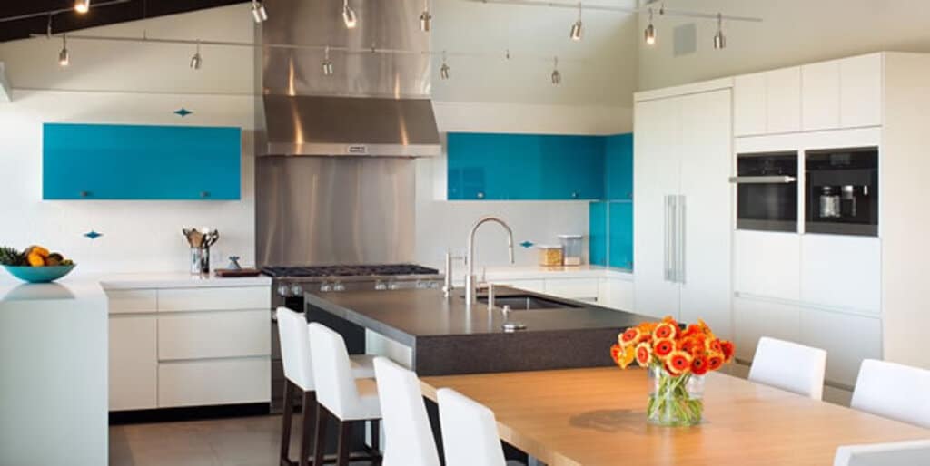 Top Shelves Designed as Blue Kitchen Cabinets