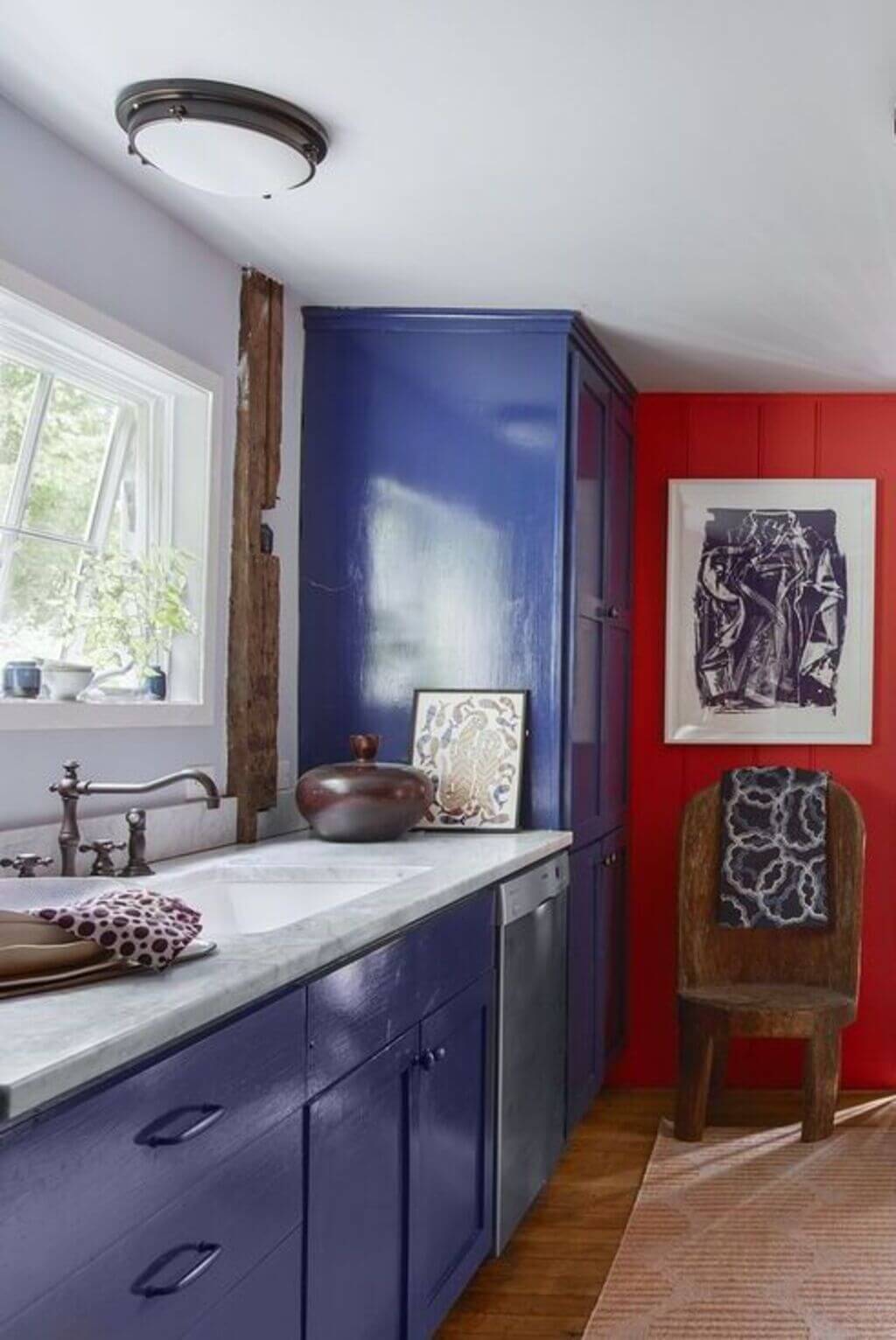 Red and Blue Kitchen Cabinets