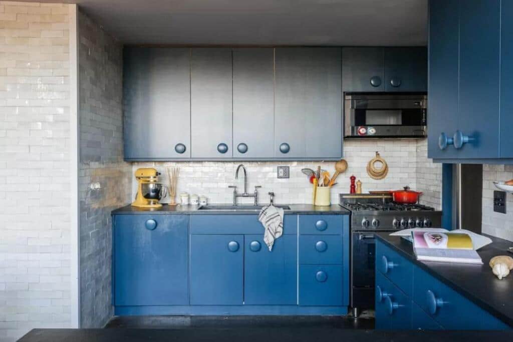 A Retro Take on Blue Painted Cabinets
