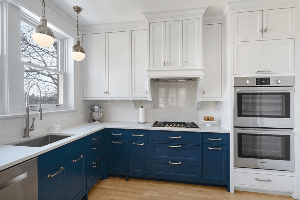 Classic and Elegant: White and Blue Kitchen Cabinets