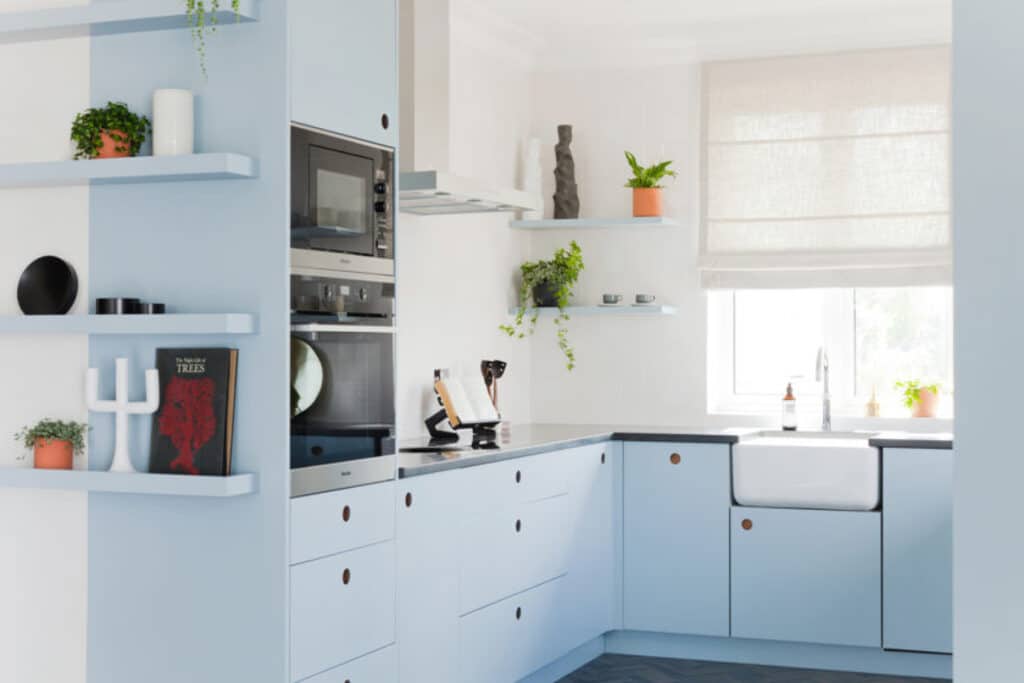 Light and Airy Blue Cabinets Giving a Minimalist Look