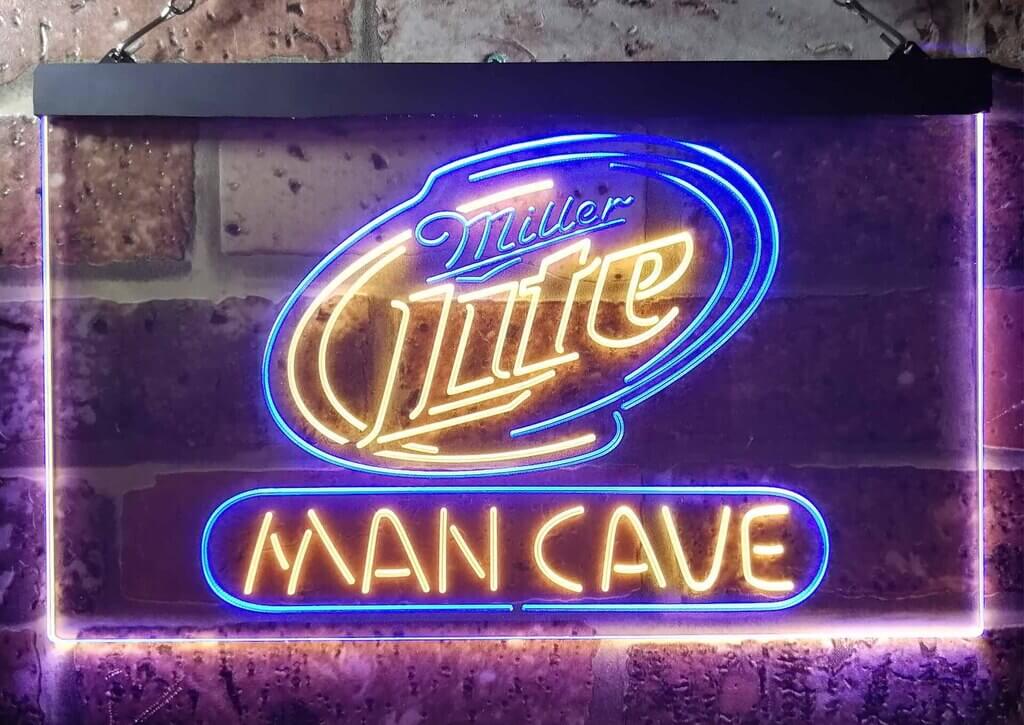 A neon sign that says miller's little man cave
