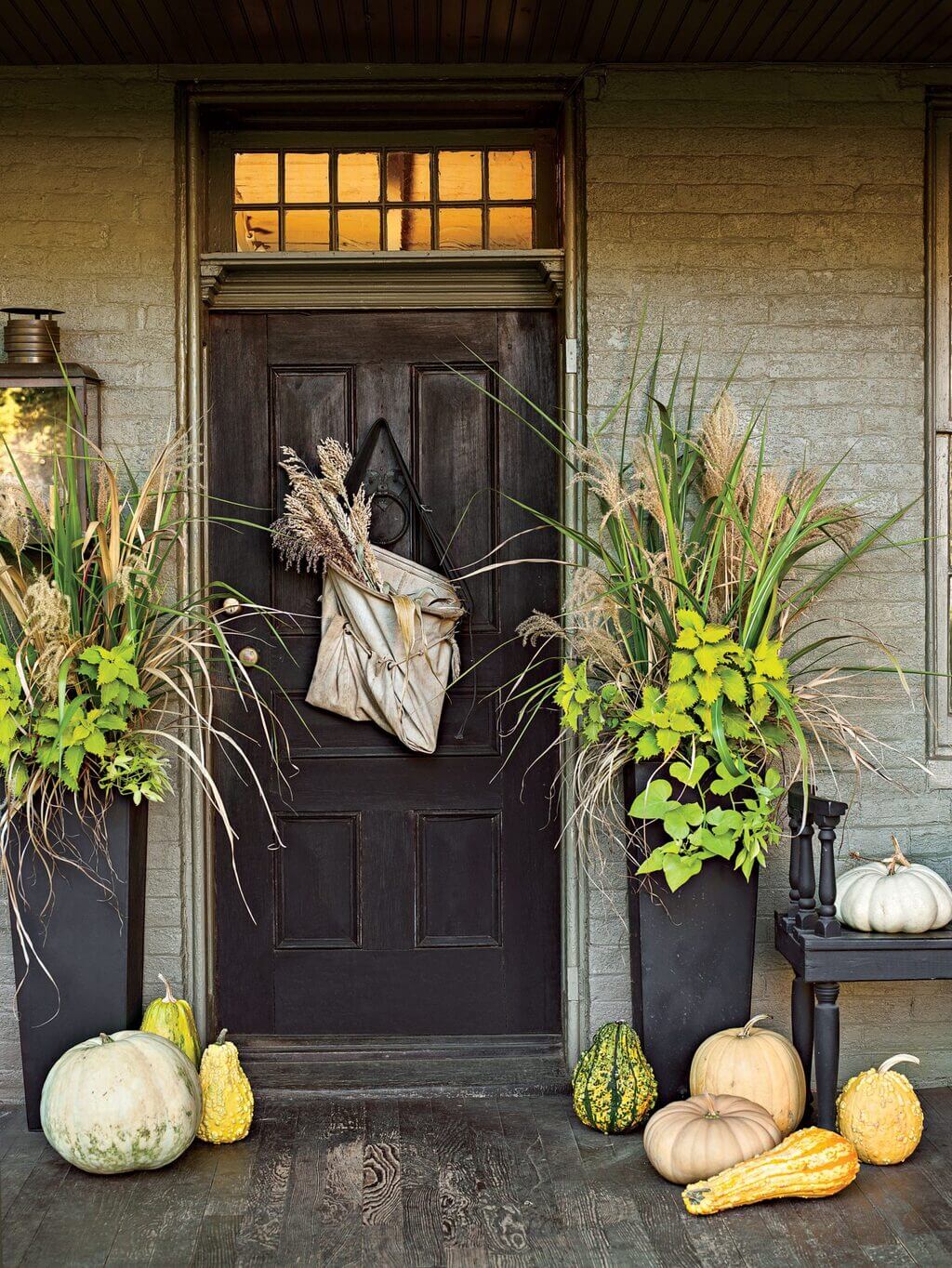 Ornamented Brown Farmhouse Front Door