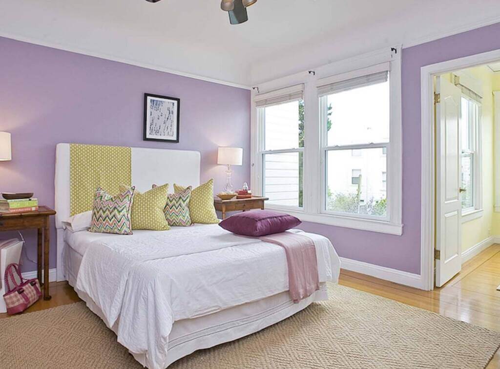 Lavender and Off-White two colour combination for bedroom walls