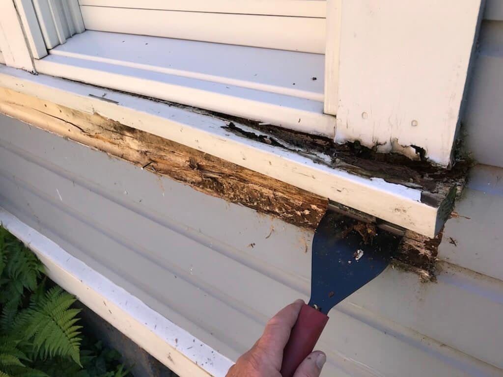 A person repairing a window