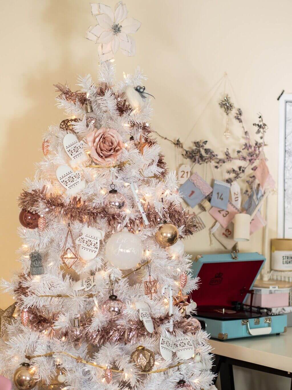  A Pink Blush on White Christmas Tree