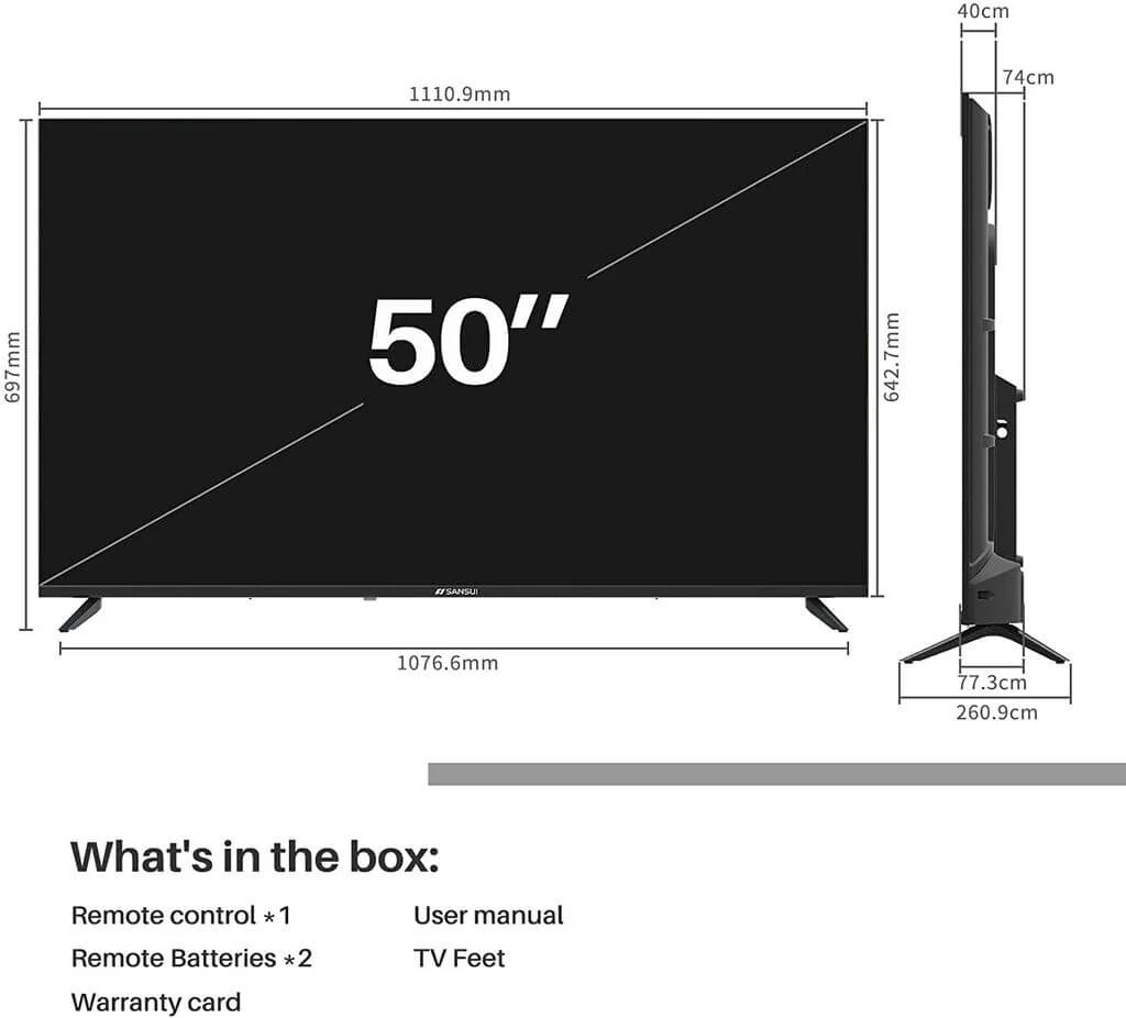50 inch TV Dimensions in cm