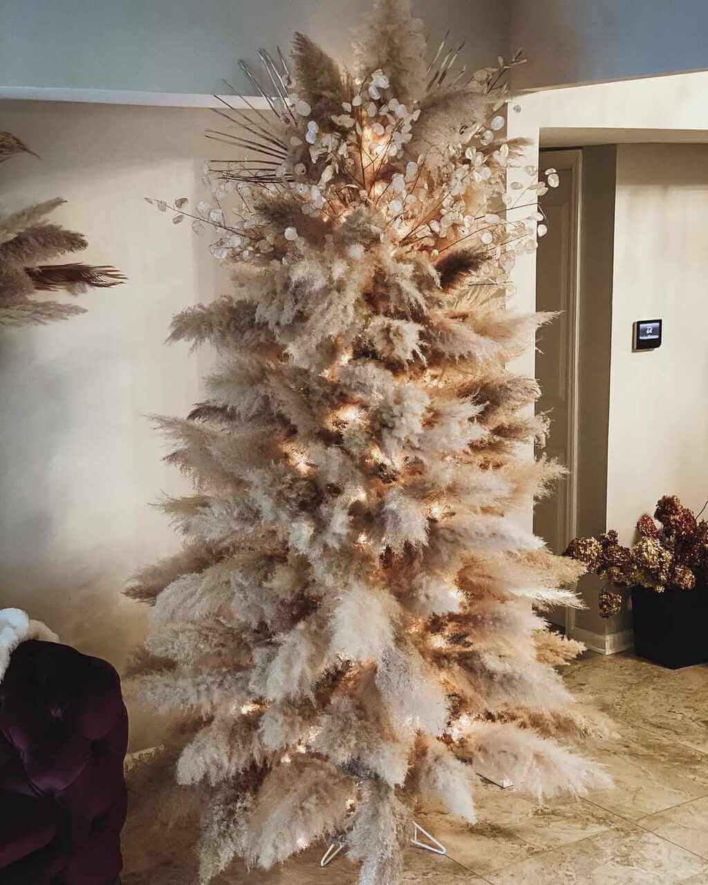 Well-Groomed Pampas Grass on White Christmas Tree