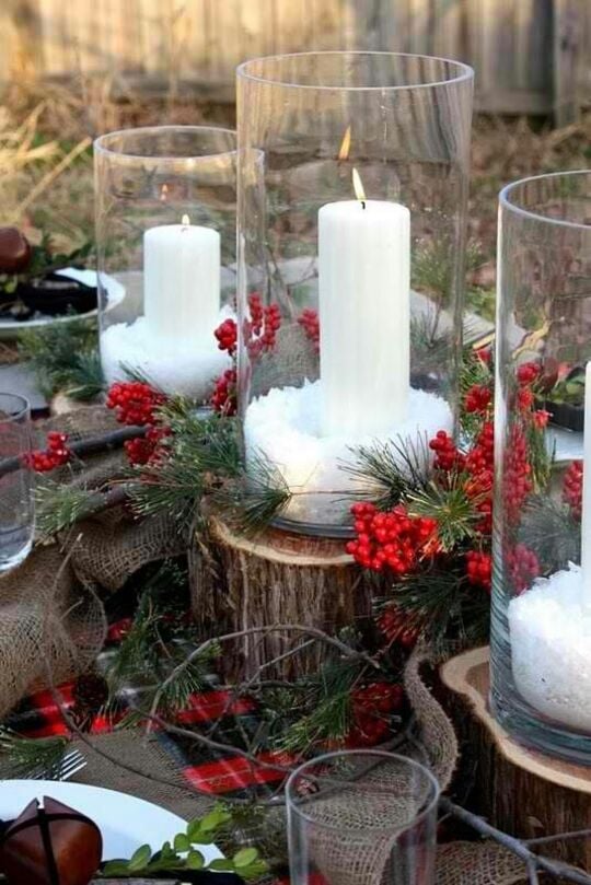 Outdoor Christmas Decoration with Logs