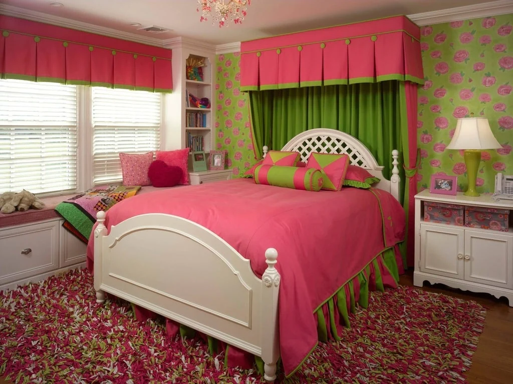Baby Pink and Lime Green two colour combination for bedroom walls