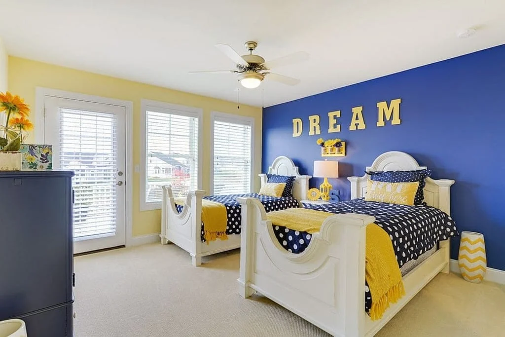  Blue and Yellow two colour combination for bedroom walls