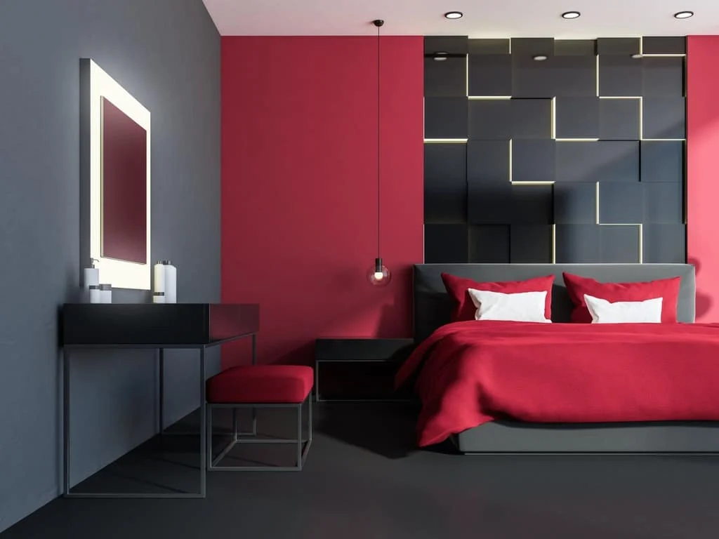 Red and Grey two colour combination for bedroom walls