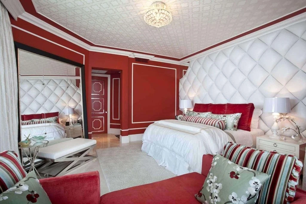 Red and White two colour combination for bedroom walls