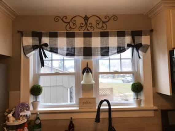 Plaid Valances with Ribbons in Kitchen