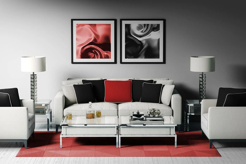 Black and White with Red living room design