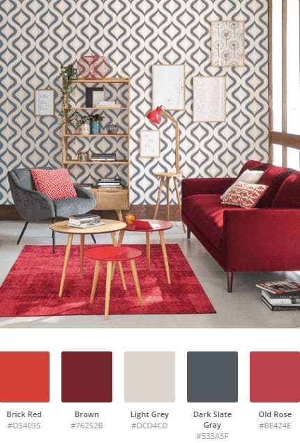 colors that go with red ideas including red velvat sofa and rug